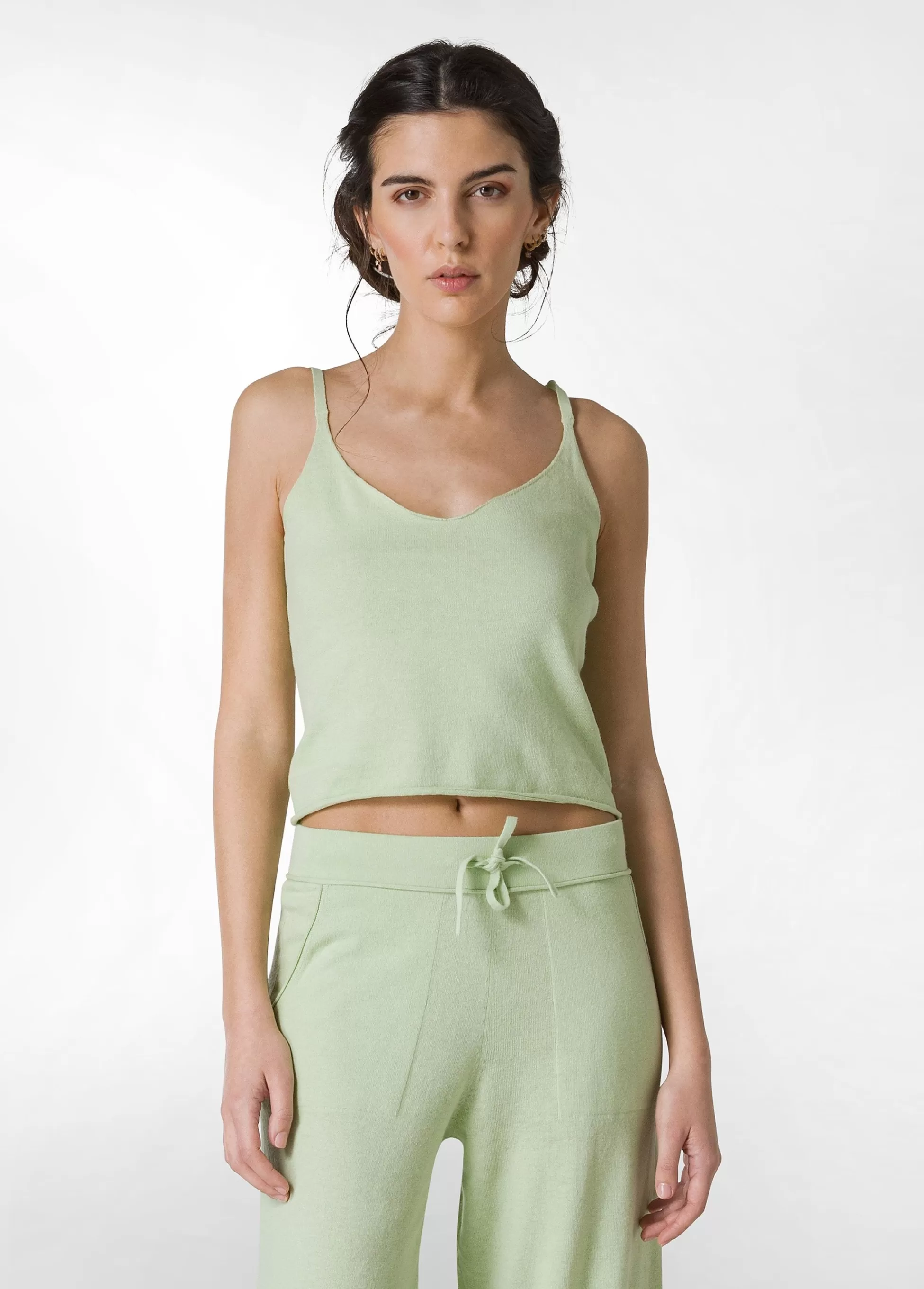Donna DEHA Top & T-Shirts*Top In Maglia Misto Lino Con Spalline Verde