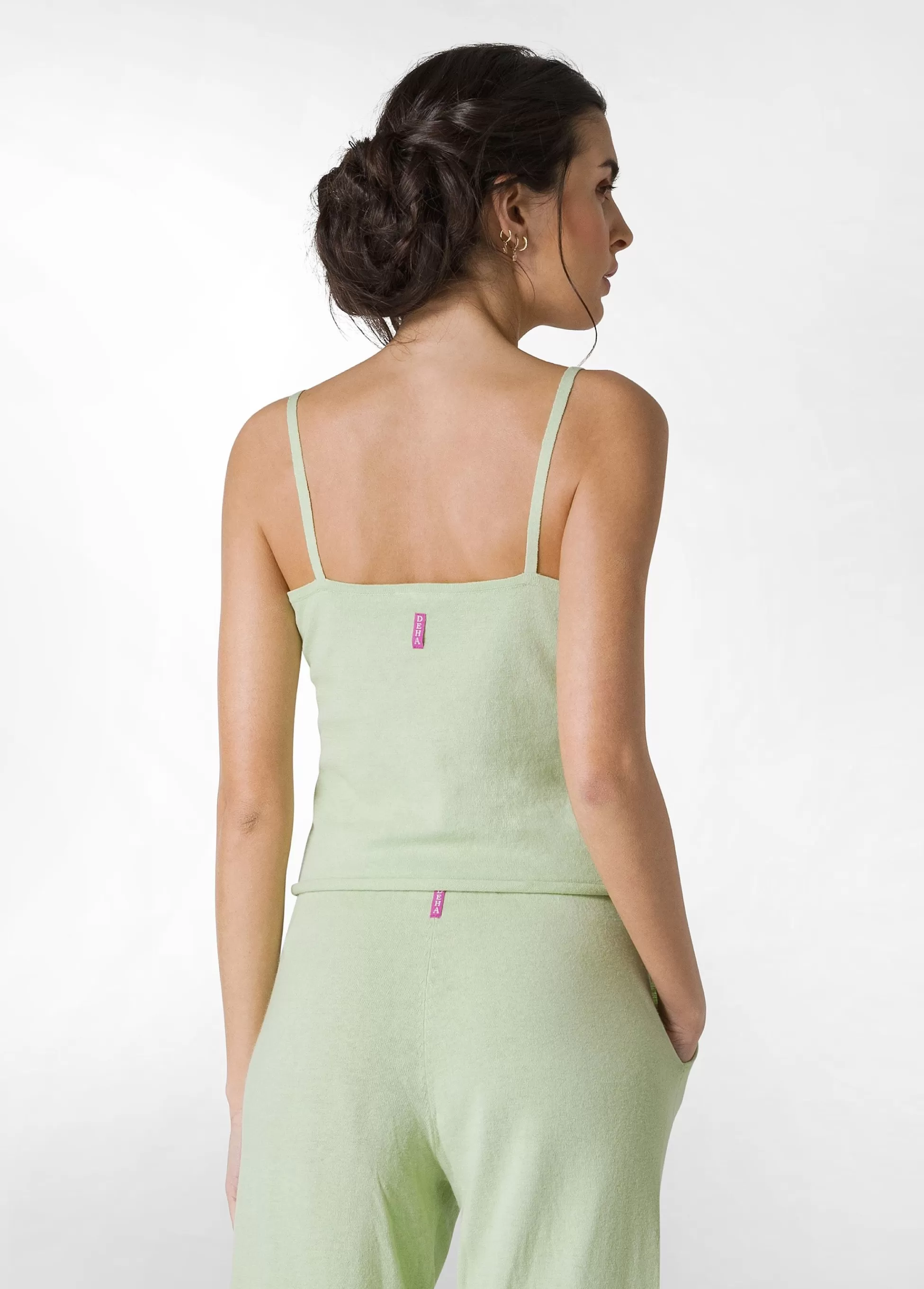 Donna DEHA Top & T-Shirts*Top In Maglia Misto Lino Con Spalline Verde