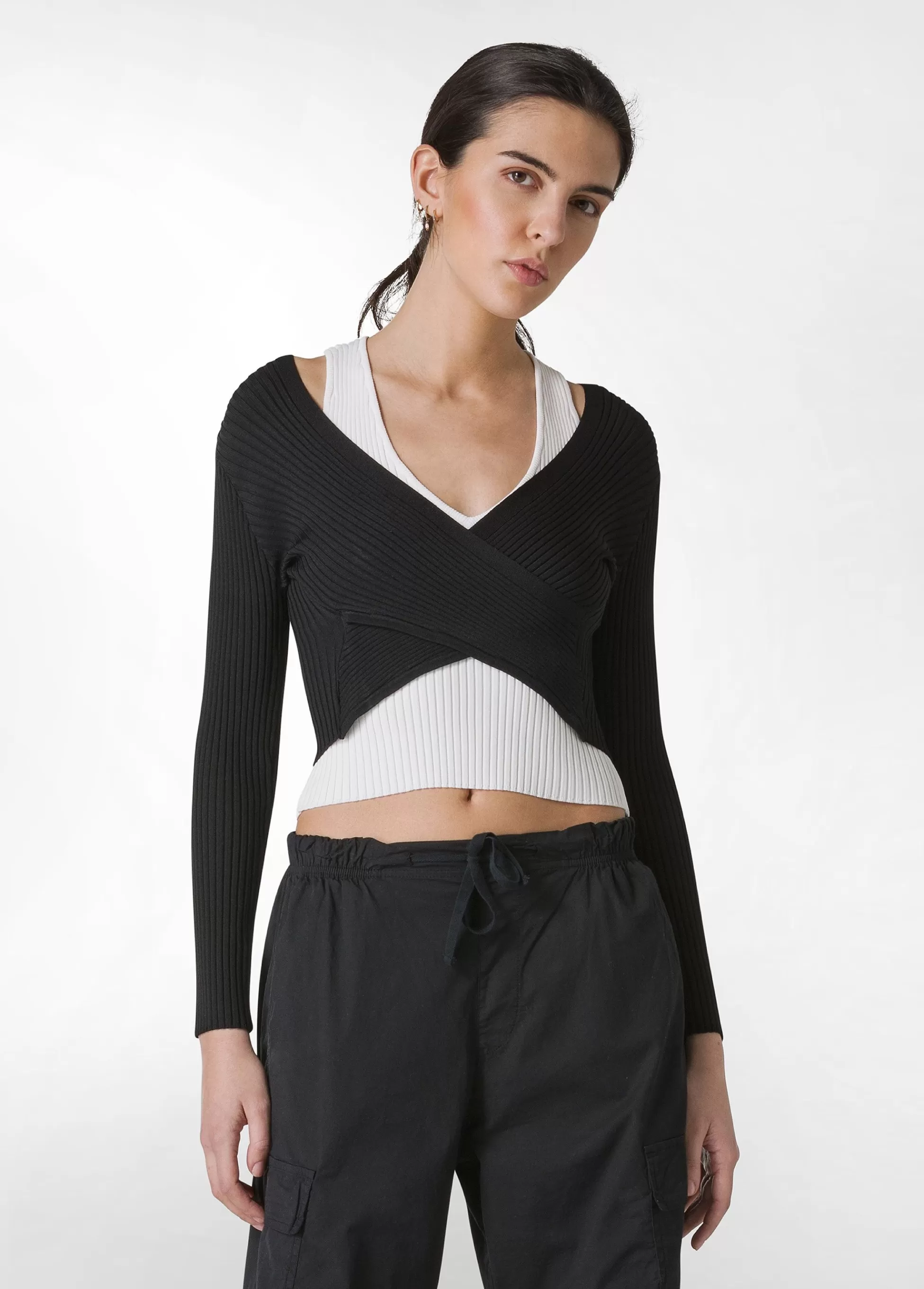 Donna DEHA Felpe & Maglieria*Top Incrociato In Maglia Di Rayon Nero
