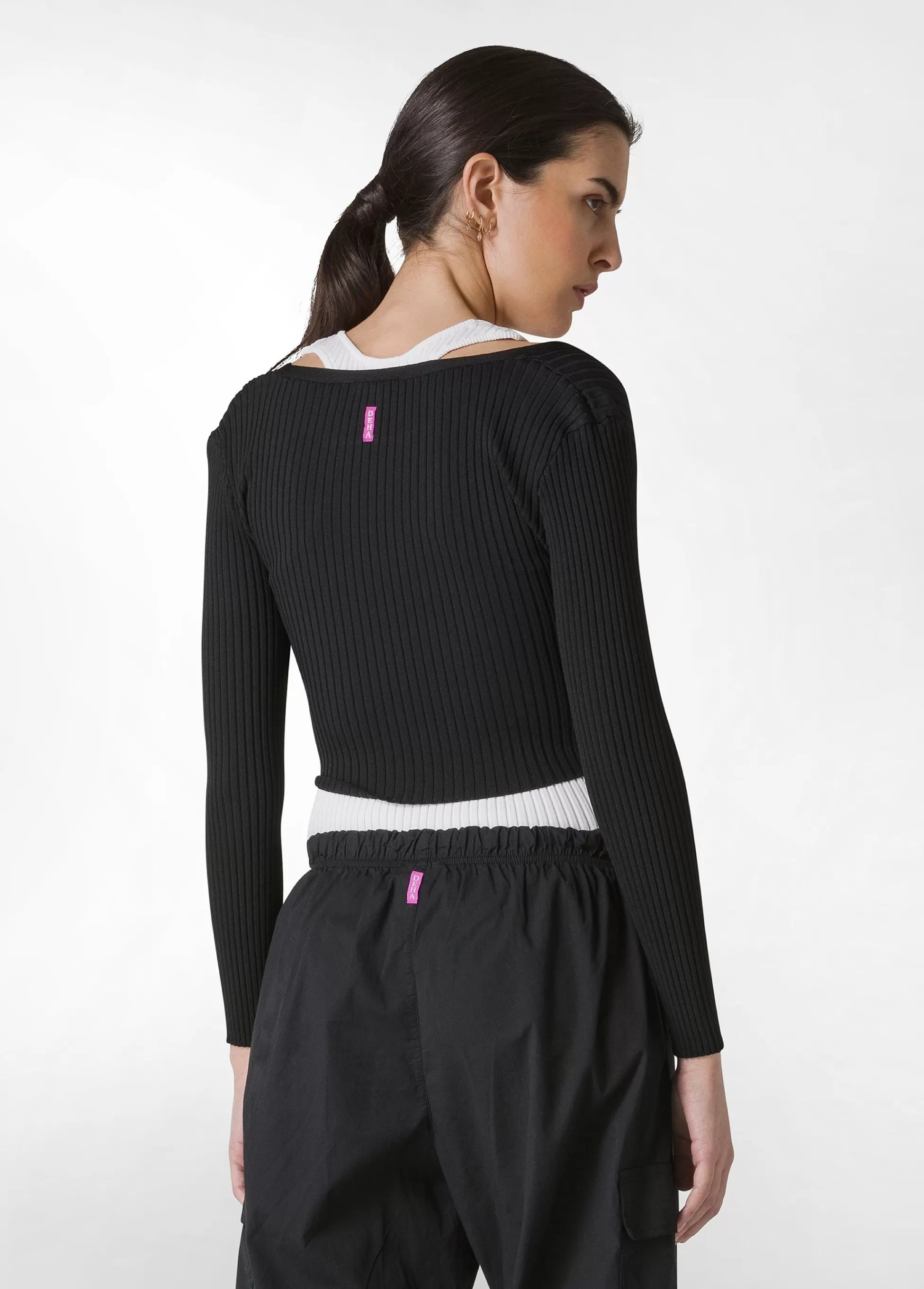 Donna DEHA Felpe & Maglieria*Top Incrociato In Maglia Di Rayon Nero