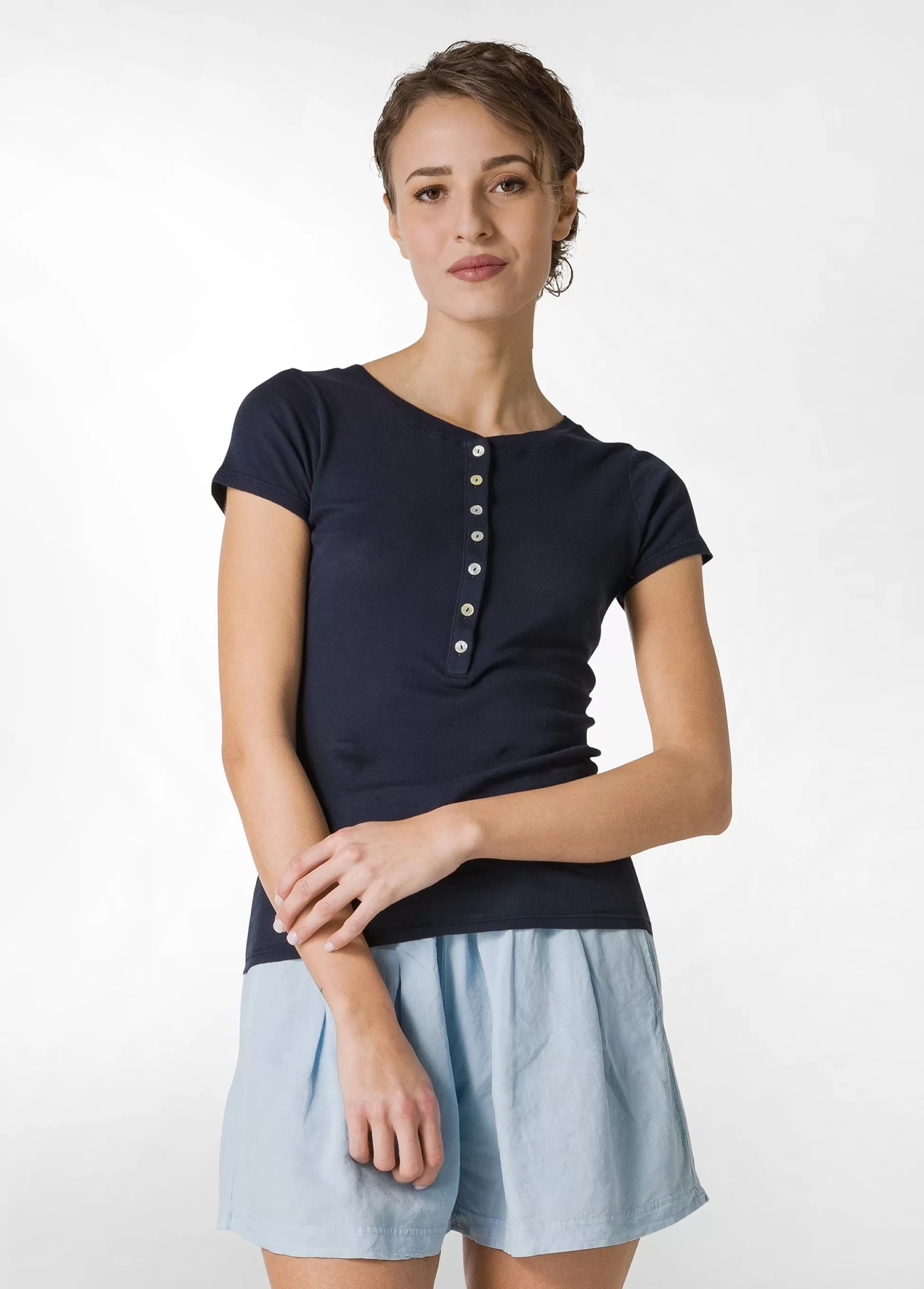 Donna DEHA Top & T-Shirts*T-Shirt A Costine Con Bottoni Blu