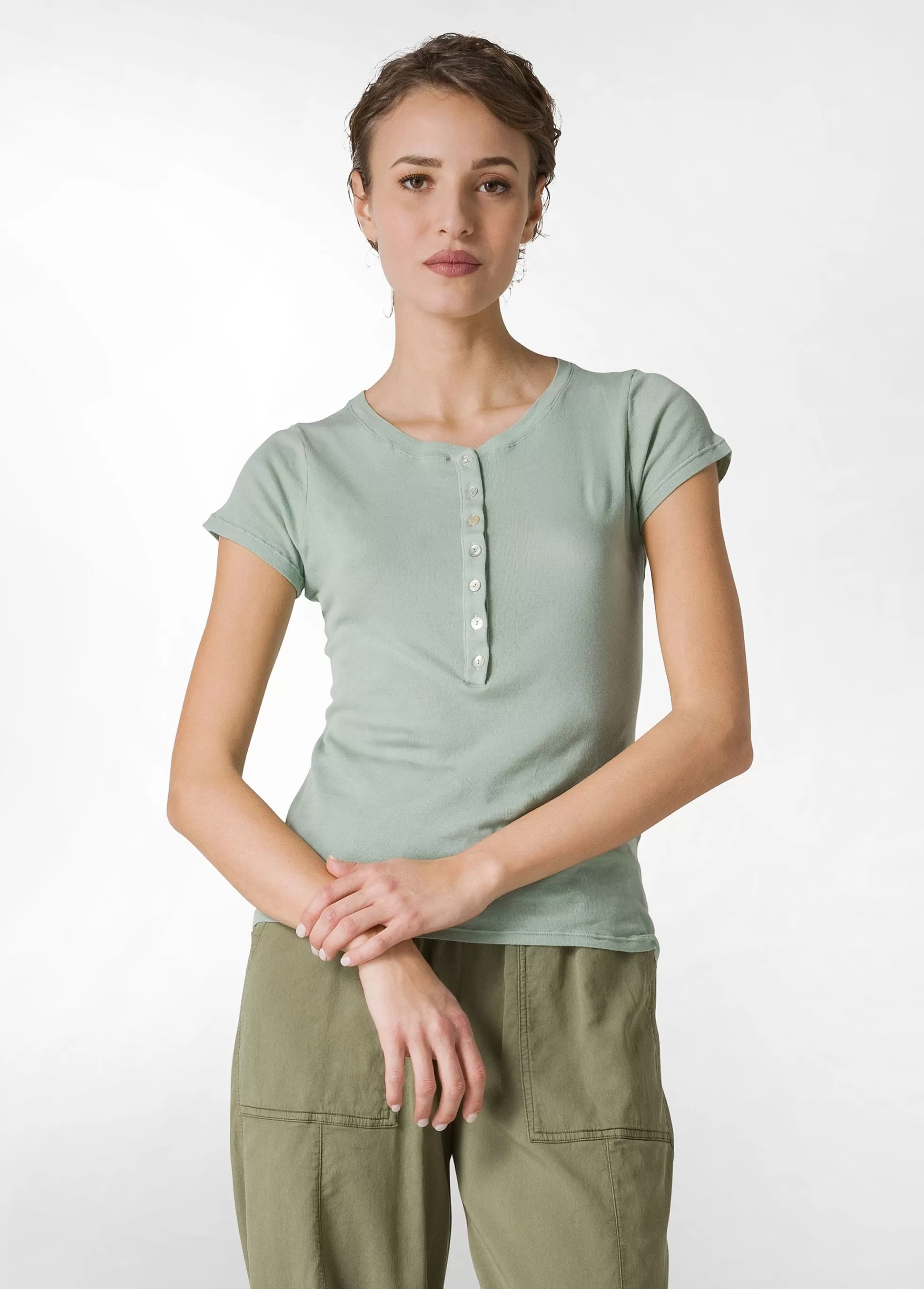 Donna DEHA Top & T-Shirts*T-Shirt A Costine Con Bottoni Verde