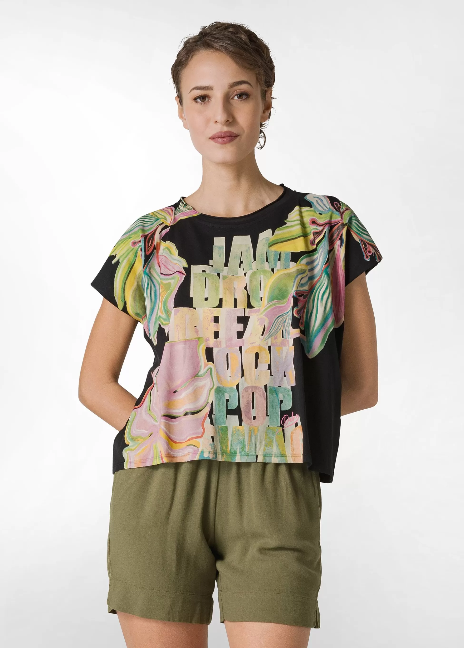 Donna DEHA Top & T-Shirts*T-Shirt Ampia Con Scritte Nero