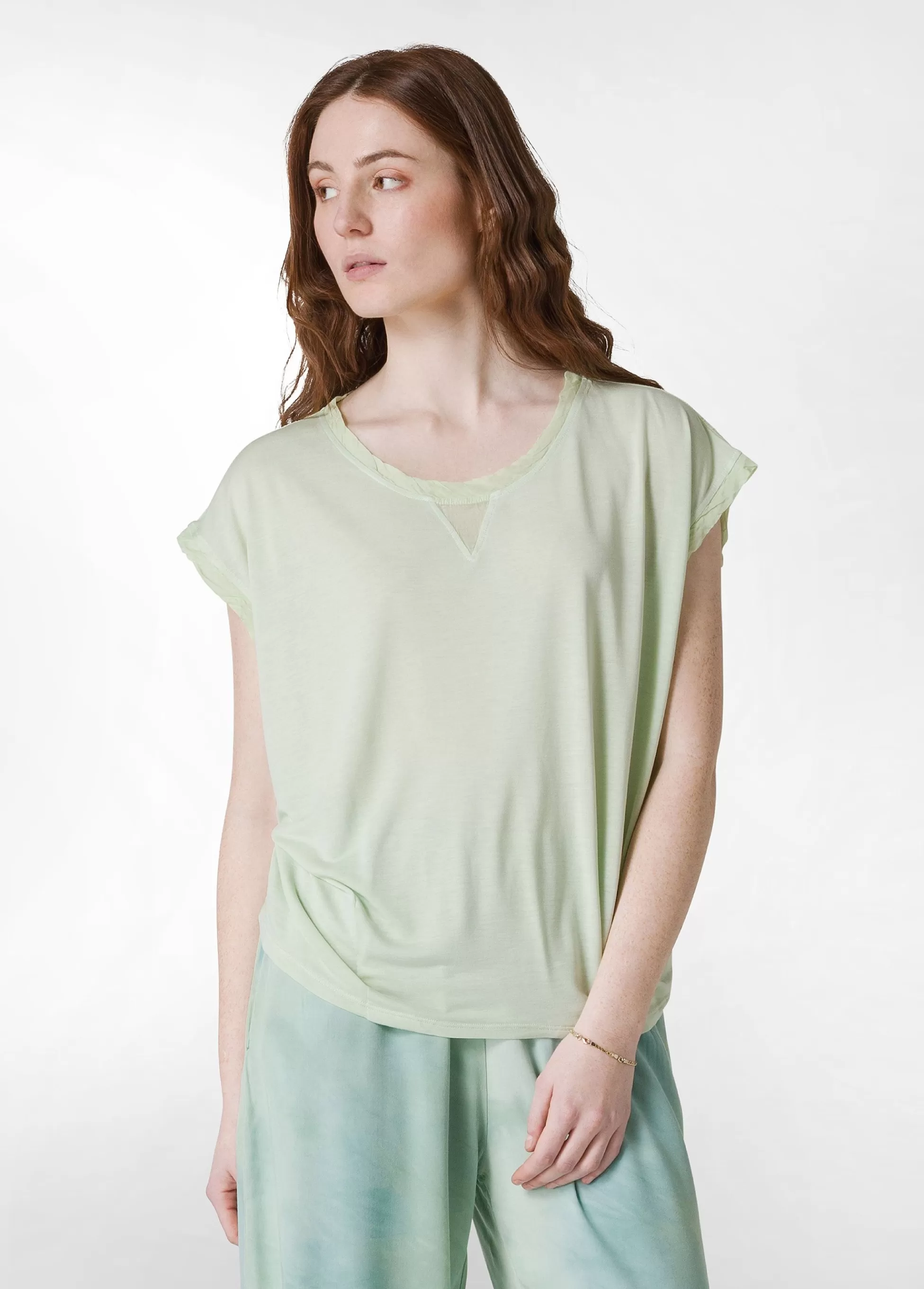 Donna DEHA Top & T-Shirts*T-Shirt Ampia Misto Seta Verde