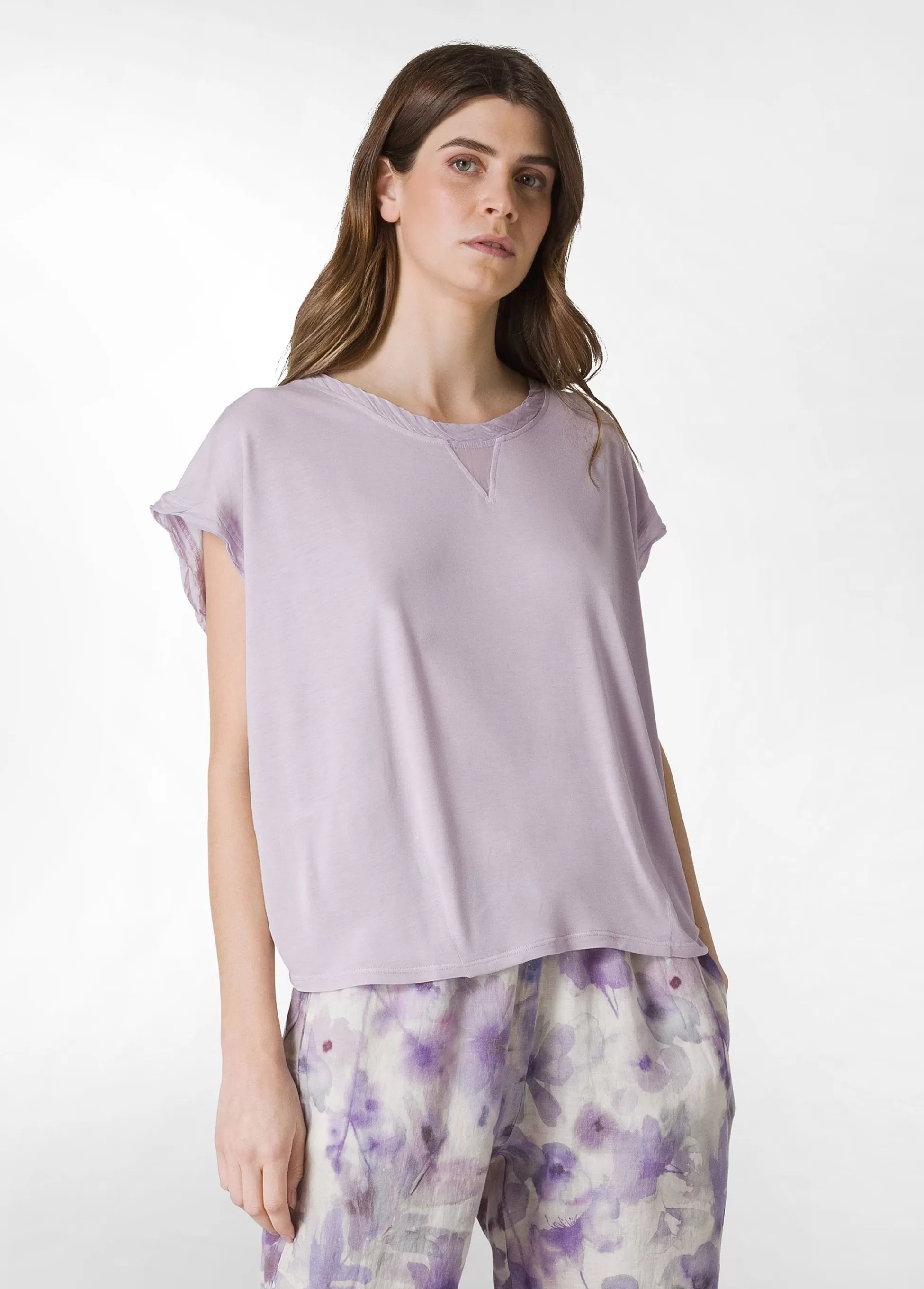 Donna DEHA Top & T-Shirts*T-Shirt Ampia Misto Seta Viola