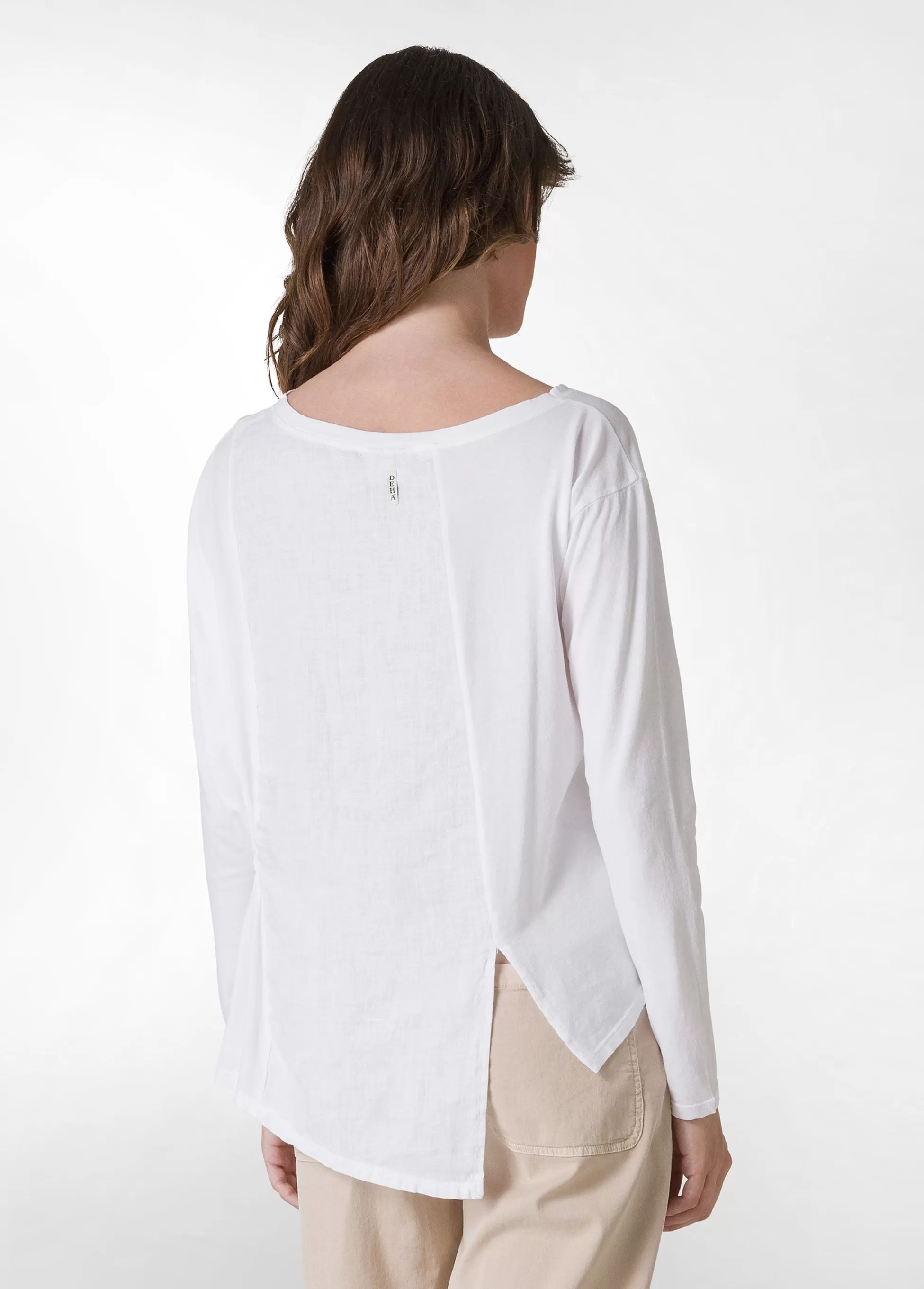 Donna DEHA Camicie & Bluse*T-Shirt Asimmetrica In Jersey E Lino Bianco