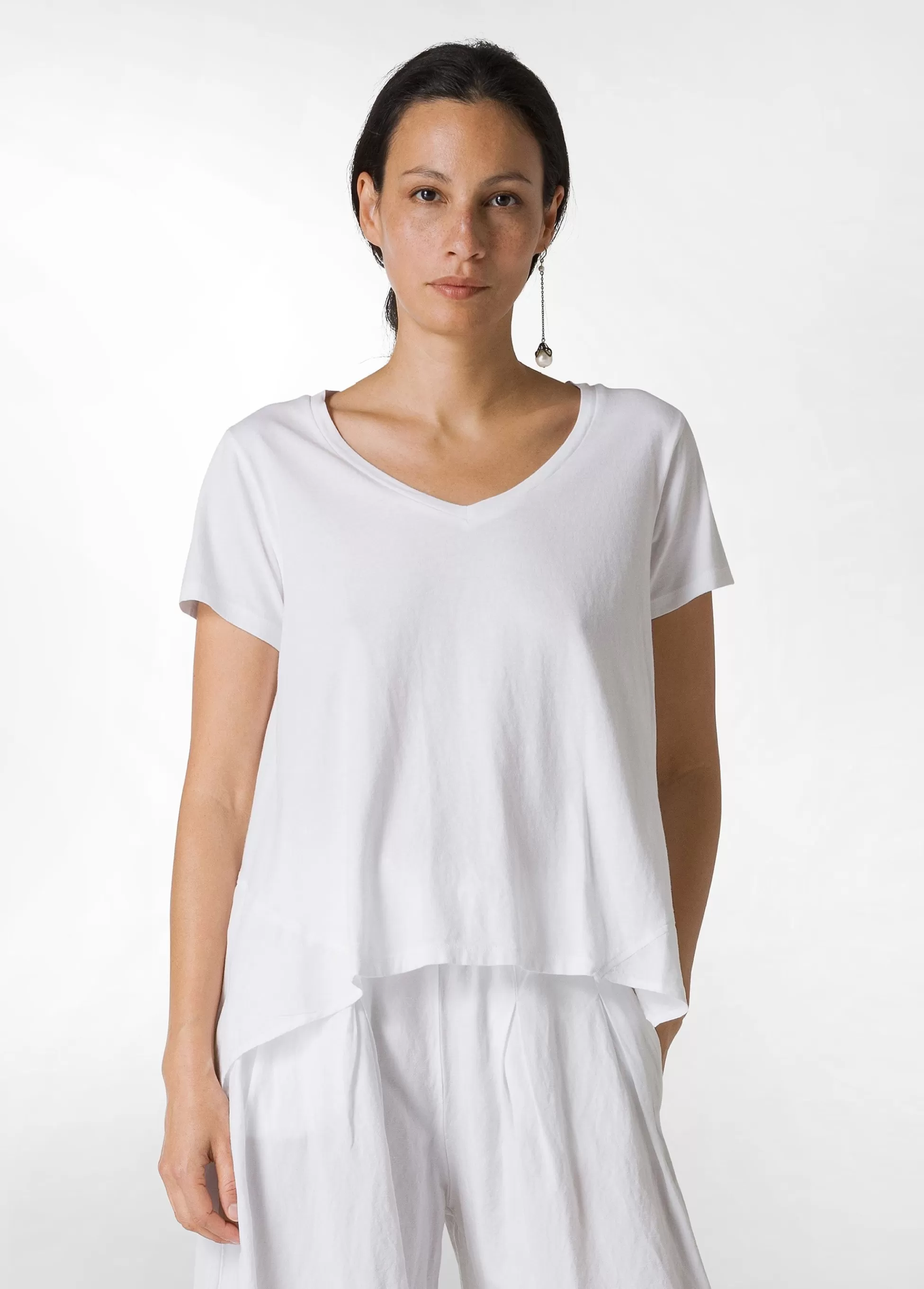 Donna DEHA Top & T-Shirts*T-Shirt Assimetrica Con Inserti In Lino Bianco