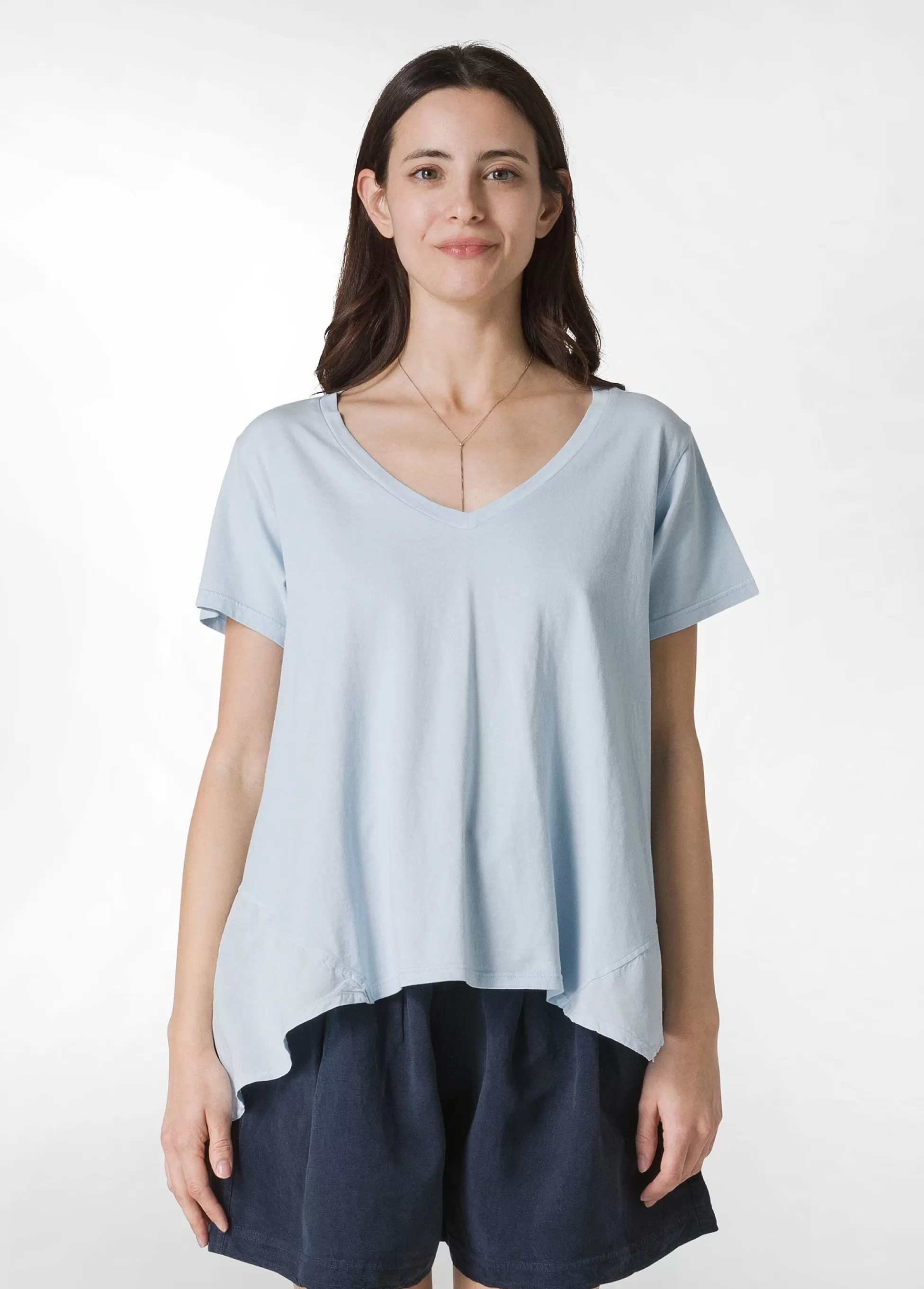 Donna DEHA Top & T-Shirts*T-Shirt Assimetrica Con Inserti In Lino Blu