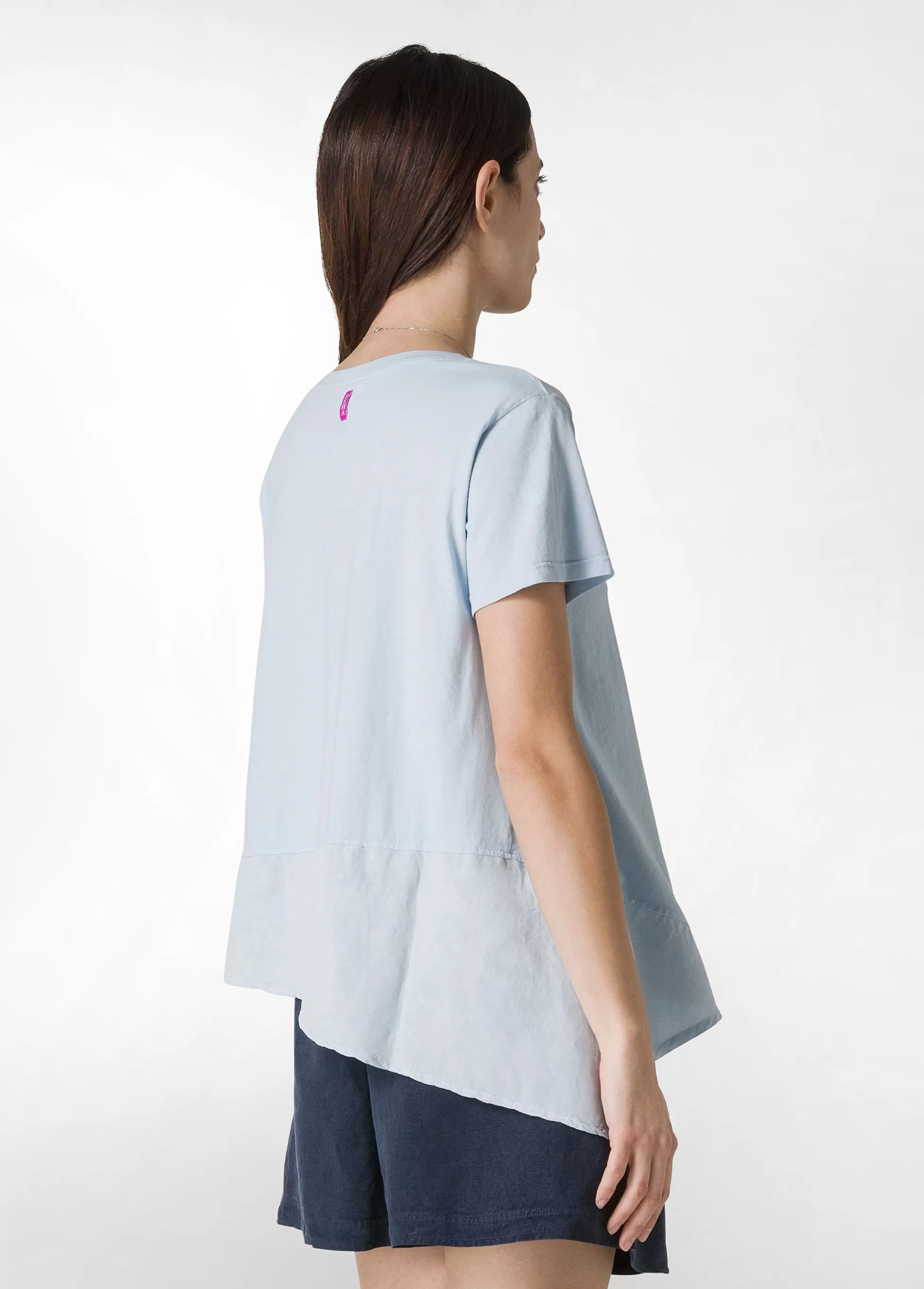 Donna DEHA Top & T-Shirts*T-Shirt Assimetrica Con Inserti In Lino Blu