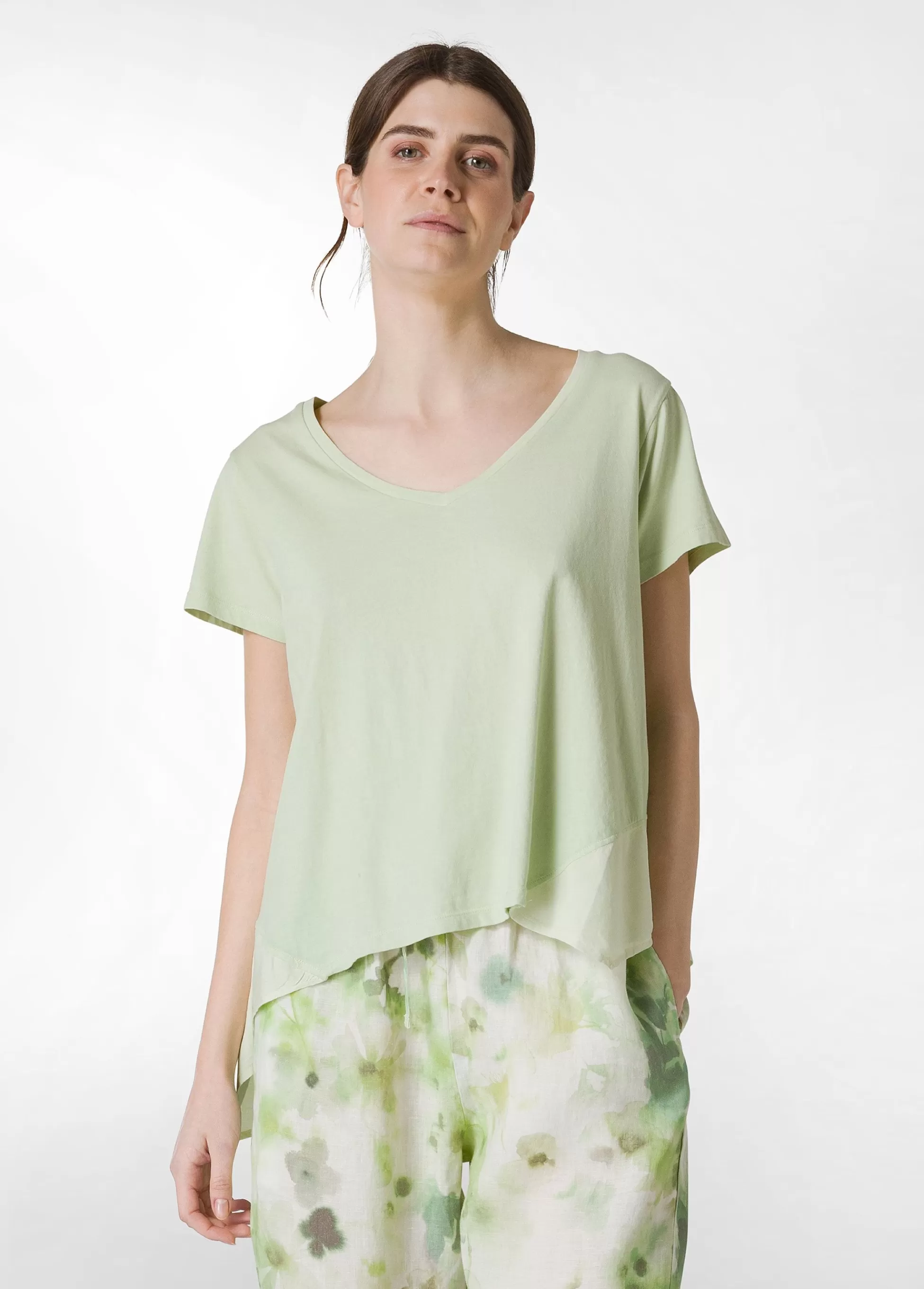 Donna DEHA Top & T-Shirts*T-Shirt Assimetrica Con Inserti In Lino Verde