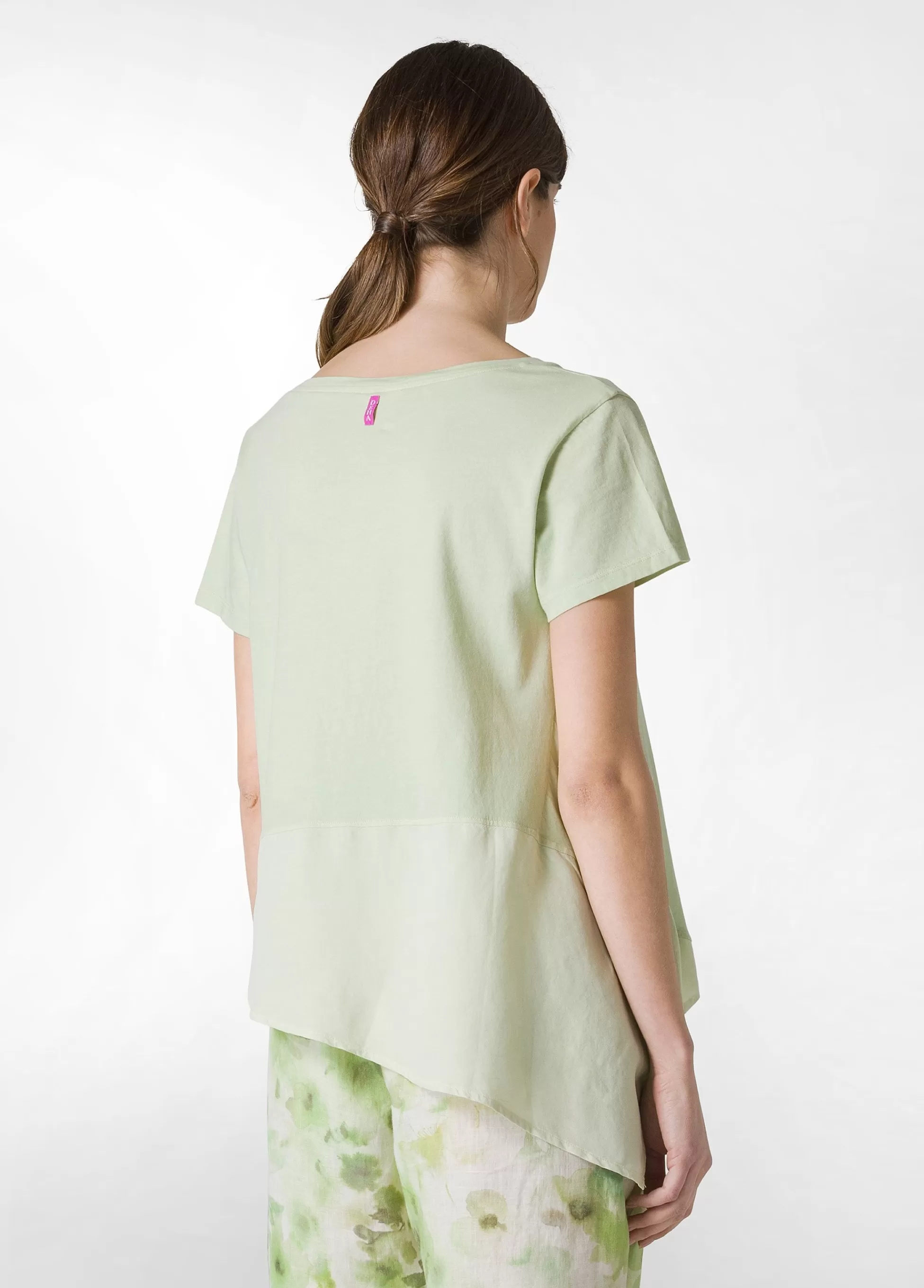 Donna DEHA Top & T-Shirts*T-Shirt Assimetrica Con Inserti In Lino Verde