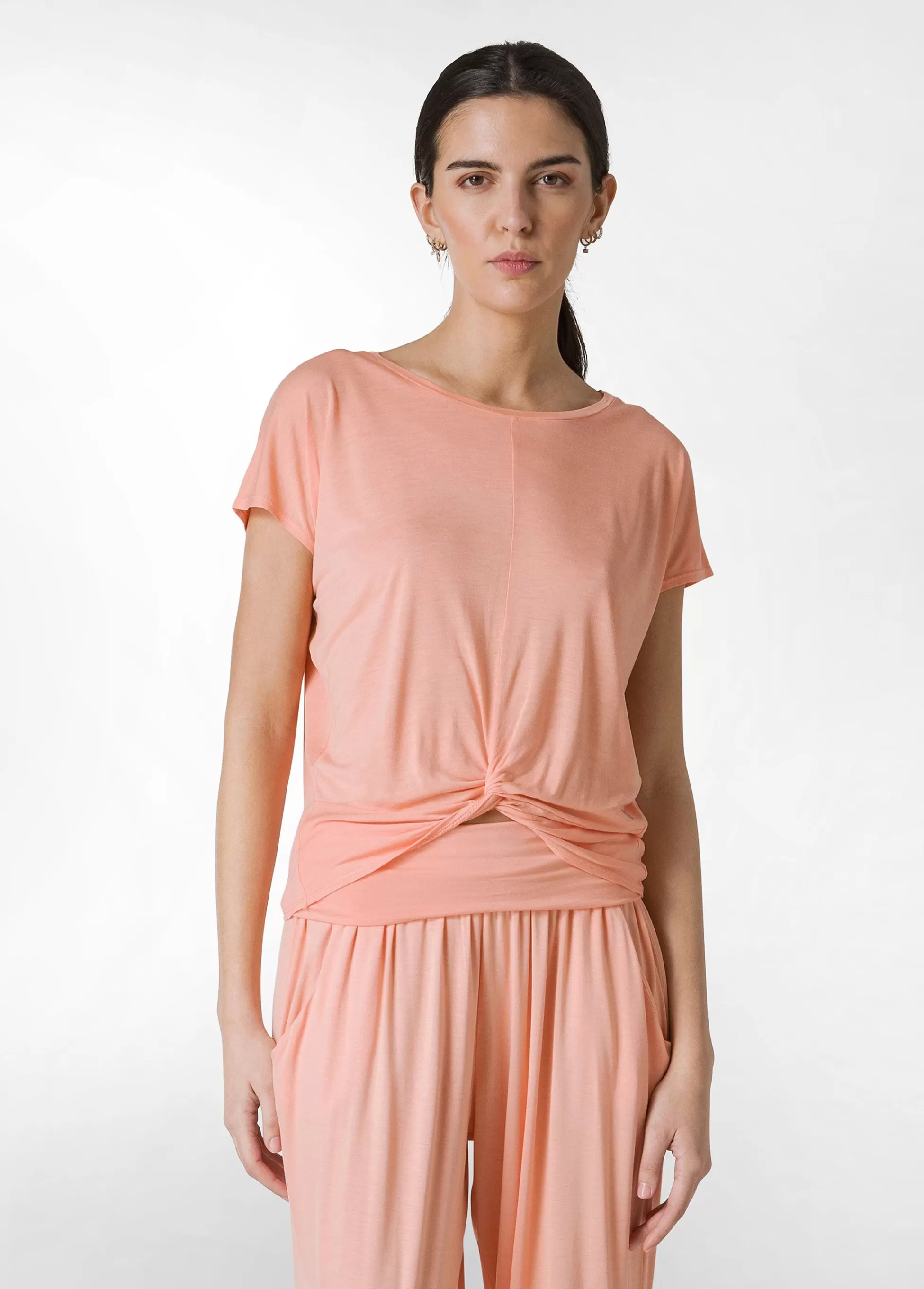 Donna DEHA Top & T-Shirts*T-Shirt In Viscosa Con Nodo Arancio