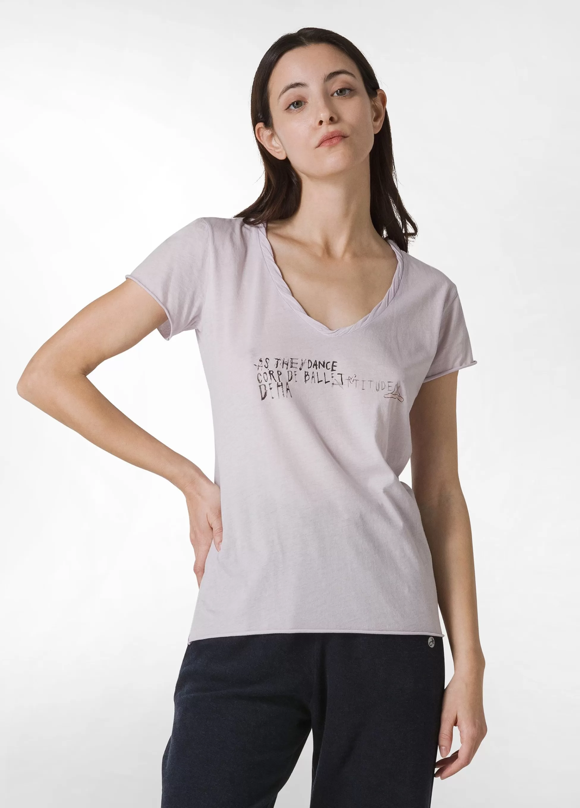 Donna DEHA Top & T-Shirts*T-Shirt Leggera Scollo A V Con Stampa Viola