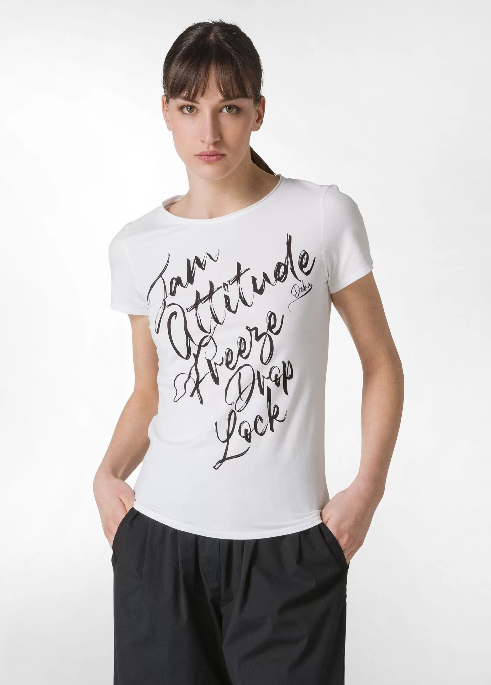 Donna DEHA Top & T-Shirts*T-Shirt Stretch Leggera Con Grafica Bianco