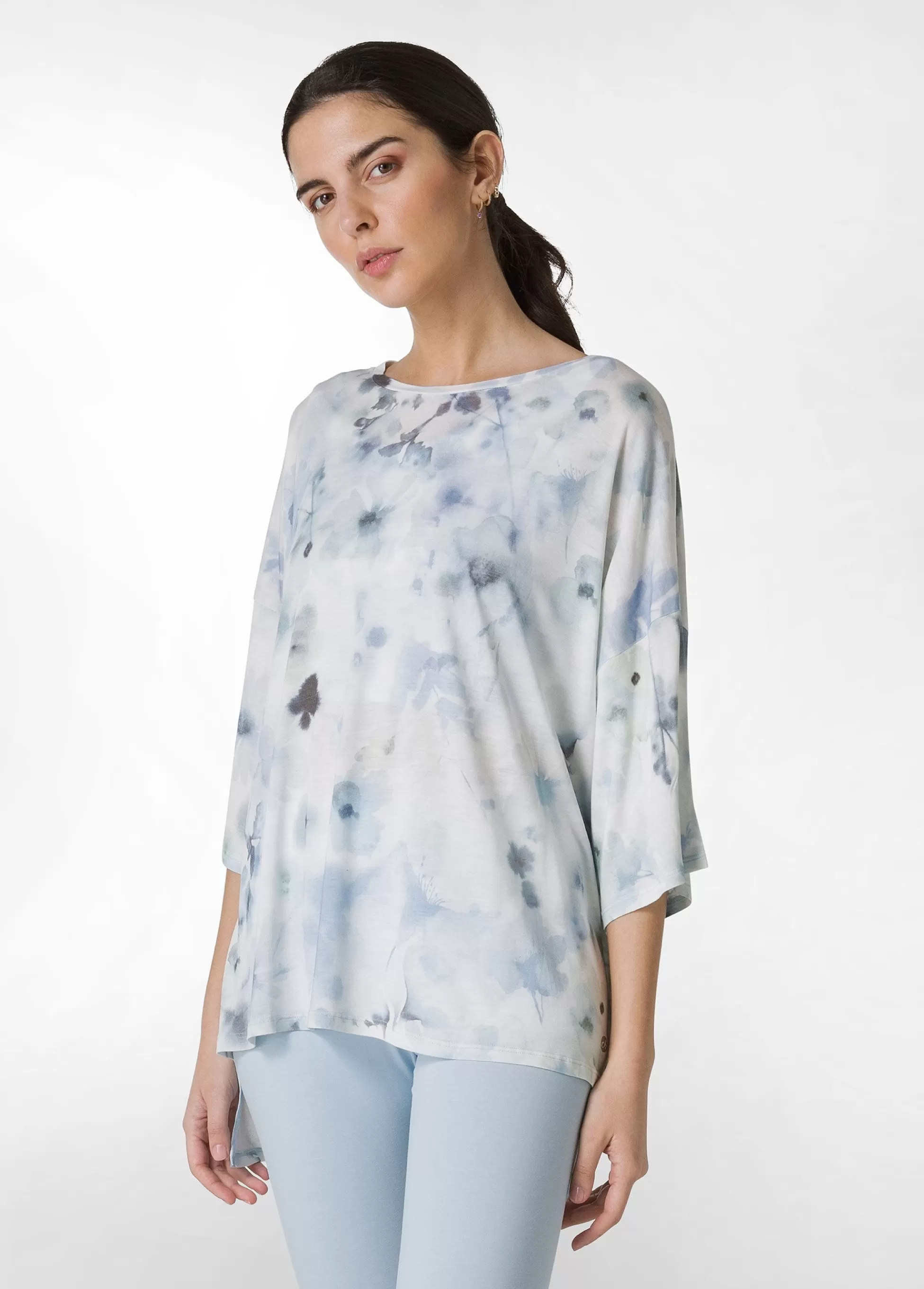 Donna DEHA Top & T-Shirts*T-Shirt Yoga Maxi Stampata Blu