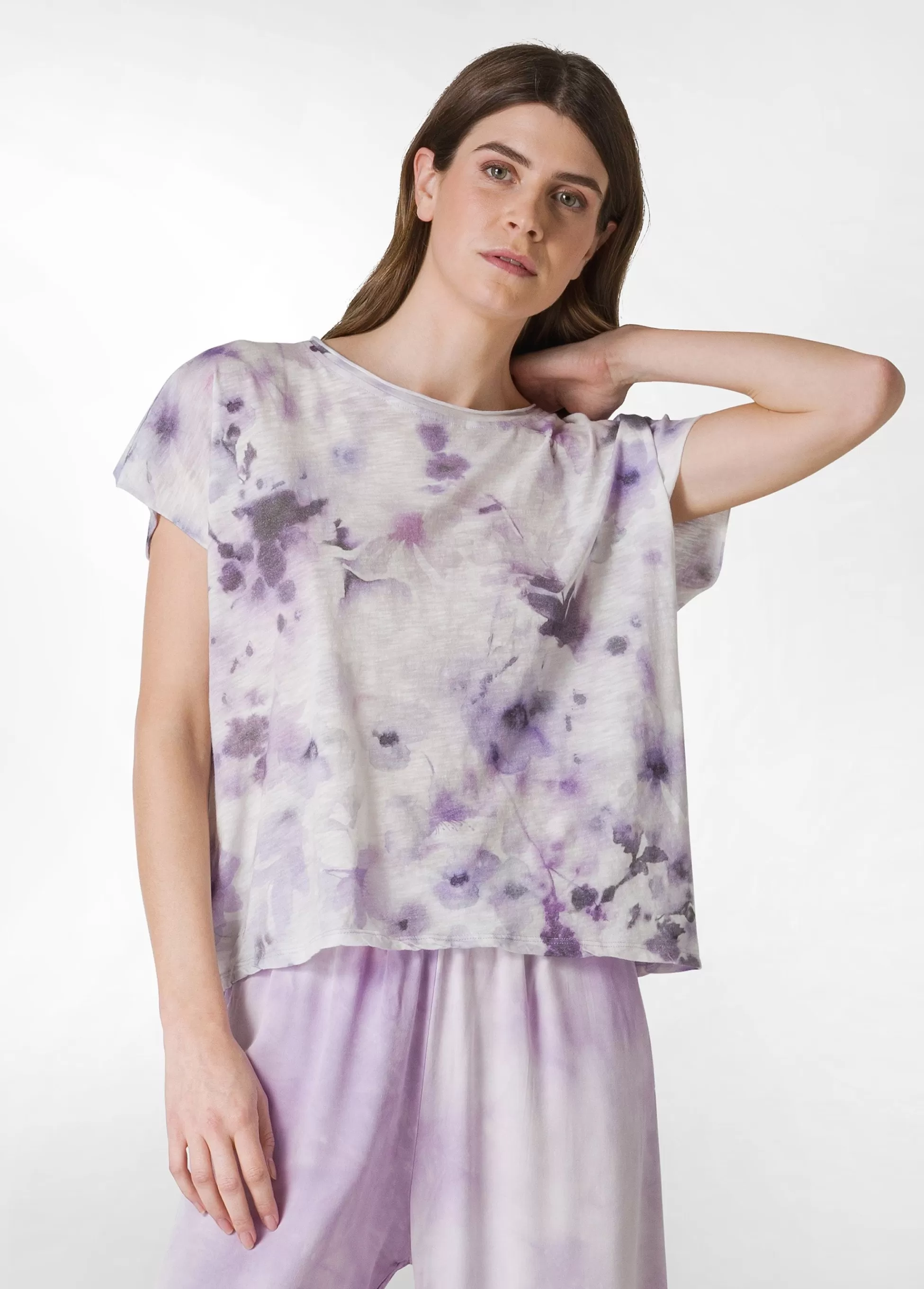 Donna DEHA Top & T-Shirts*T-Shirt Yoga Stampata In Jersey Fiammato Viola